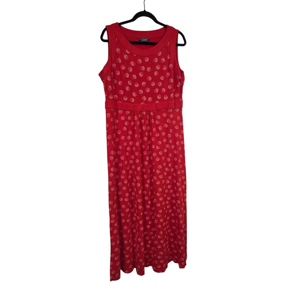 Lands End Red Print Maxi Dress L Stretch Sleeveless